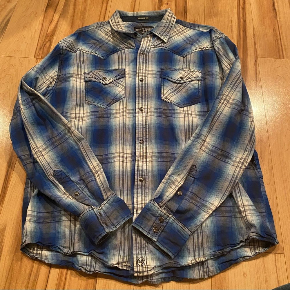 SALE!!! Moonshine Spirit Blue Plaid Shirt—Boy’s XL
